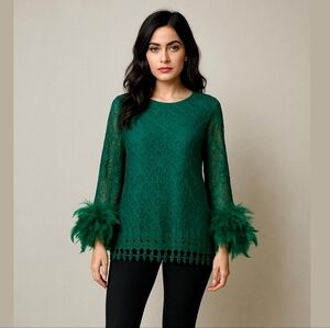 Vintage Asriel Embroidered Lace & Feather Statement Top. One of a KIND